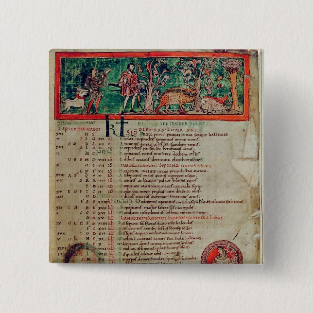 September: tending the boar, from a Calendar 15 Cm Square Badge (Front)