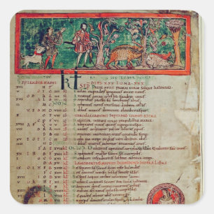 September: tending the boar, from a Calendar Square Sticker