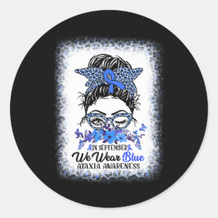 September We Wear Blue Ataxia Awareness Messy Bun Classic Round Sticker