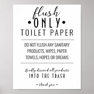 Septic System Sign, Do Not Flush Sanitary Items, H Poster