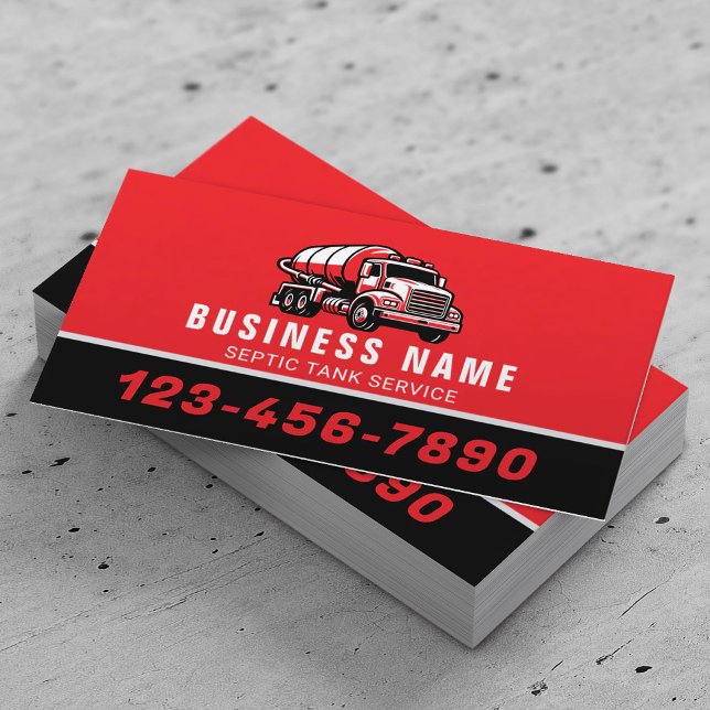 Septic Tank Pumping Service Black & Red Business Card (Creator Uploaded)