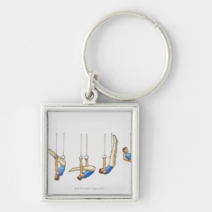 Sequence of illustrations showing male gymnast 2 key ring