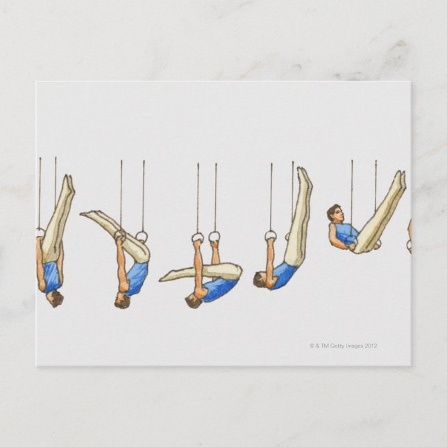 Sequence of illustrations showing male gymnast 2 postcard (Front)