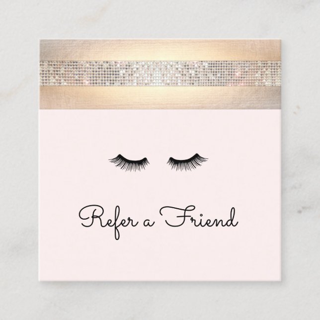 Sequin and Gold Pink Eyelash Extensions Referral Card (Front)