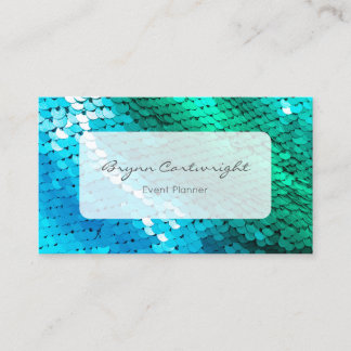 Sequin Business Card Blue Green Mermaid