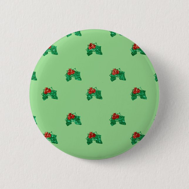sequin christmas Holly 6 Cm Round Badge (Front)