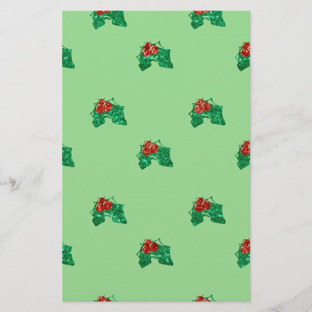 sequin christmas Holly Stationery (Front)