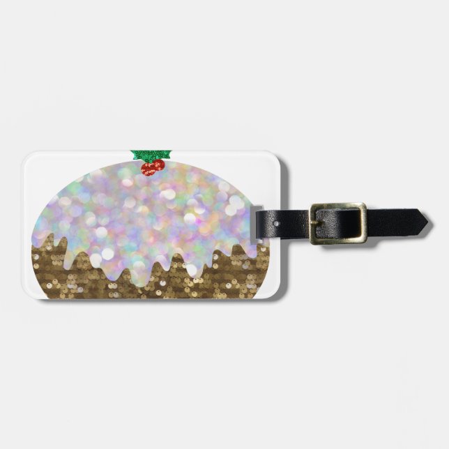 sequin christmas puddings luggage tag (Front Horizontal)
