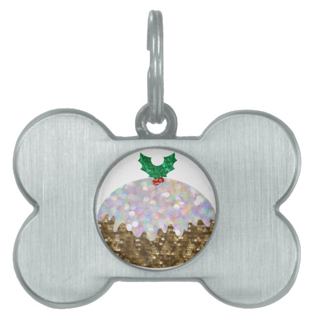 sequin christmas puddings pet tag (Front)
