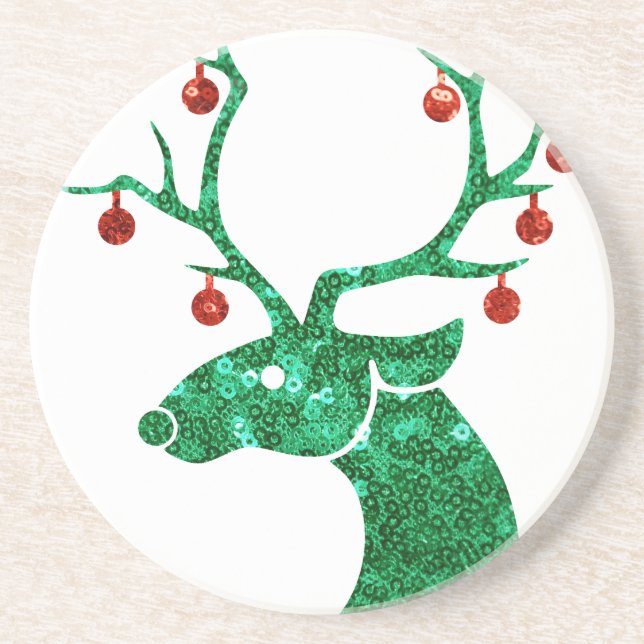 sequin christmas reindeer coaster (Front)