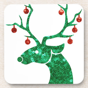 sequin christmas reindeer coaster