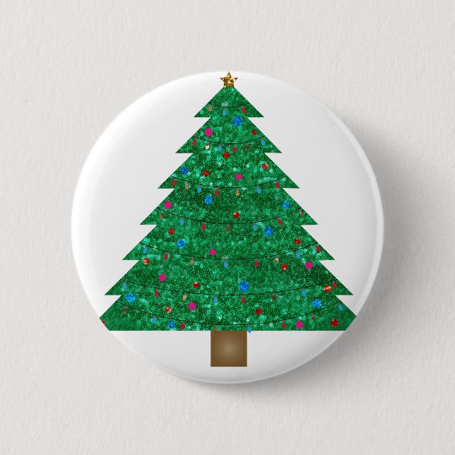sequin christmas tree 6 cm round badge (Front)