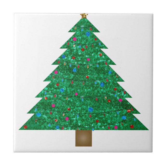 sequin christmas tree ceramic tile (Front)