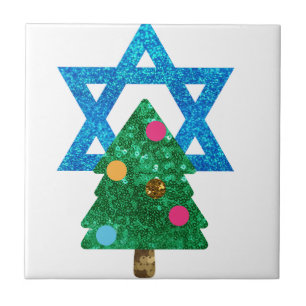 sequin christmukkah hanukkah ceramic tile