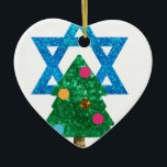 sequin christmukkah hanukkah ceramic tree decoration<br><div class="desc">christmukkah, "star of david", "christmas tree", christmas, xmas, "ugly christmas", interfaith, "inter faith", christian, chrismukkah, hanukkah, chanukkah glitter, sequins, jewish, holidays, jew, neon pink blue white blank</div>