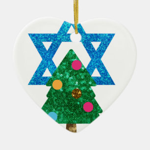 sequin christmukkah hanukkah ceramic tree decoration