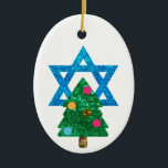 sequin christmukkah hanukkah ceramic tree decoration<br><div class="desc">christmukkah, "star of david", "christmas tree", christmas, xmas, "ugly christmas", interfaith, "inter faith", christian, chrismukkah, hanukkah, chanukkah glitter, sequins, jewish, holidays, jew, neon pink blue white blank</div>