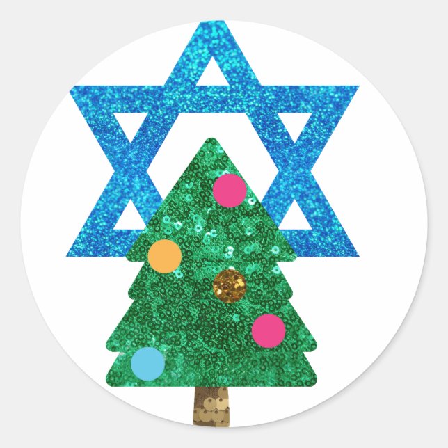 sequin christmukkah hanukkah classic round sticker (Front)
