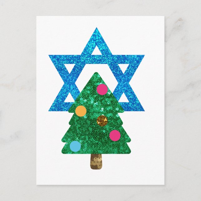 sequin christmukkah hanukkah holiday postcard (Front)
