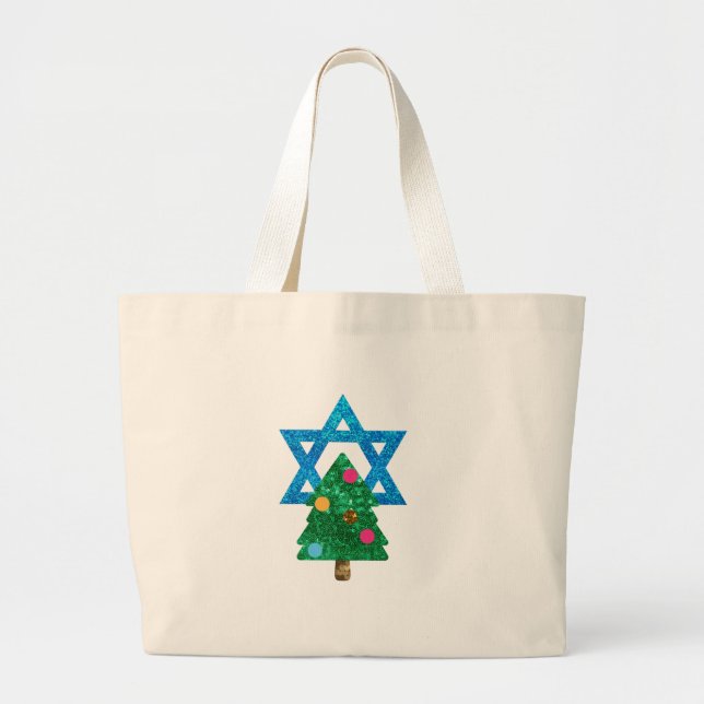 sequin christmukkah hanukkah large tote bag (Front)