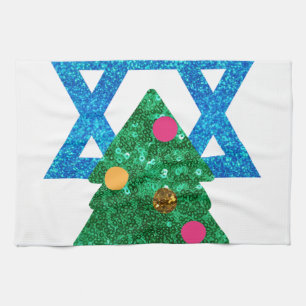 sequin christmukkah hanukkah tea towel