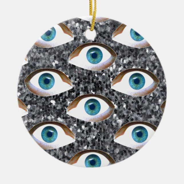 sequin eyes ceramic tree decoration (Front)