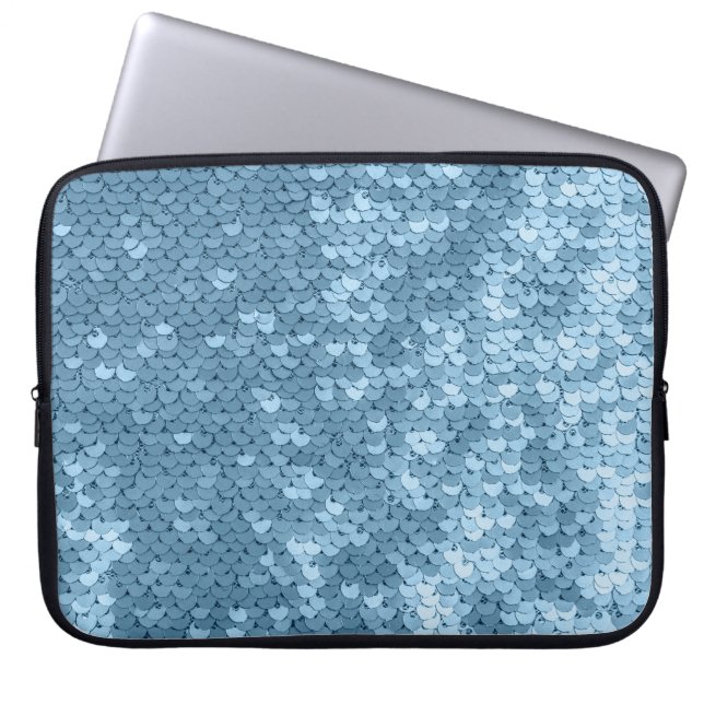 Sequin Fabric: Sky Blue Shimmer. Laptop Sleeve (Front)
