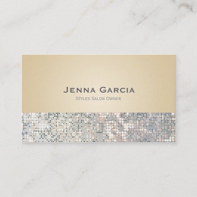 Sequin Glam Tan Beige Glitzy Business Card (Front)