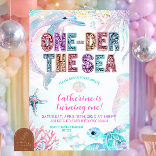 sequin glitter ONEder the sea birthday invitation