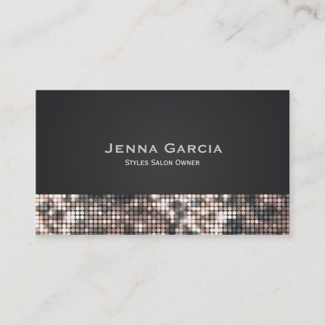Sequin Glitzy Glam Bronze Black Business Card (Front)