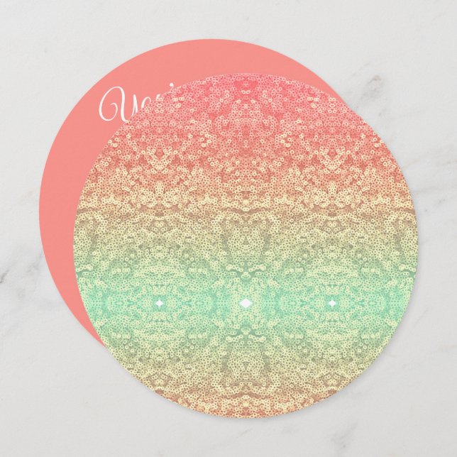 Sequin lace pattern gradient pink gold green invitation (Front/Back)