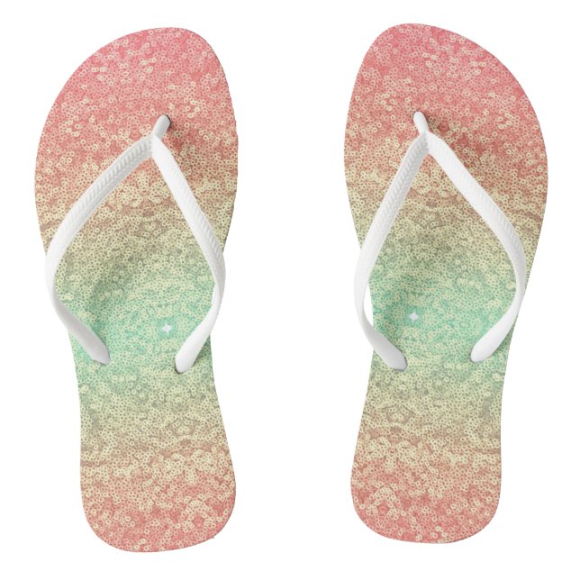 Sequin lace pattern gradient pink gold green thongs (Footbed)