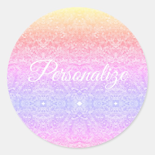 Sequin lace pattern gradient pink gold purple classic round sticker (Front)