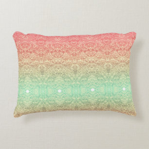 Sequin lace pattern ombre pink gold green decorative cushion