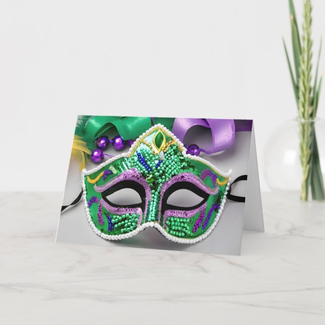 Sequin Mardi Gras Mask Birthday Card (Front)