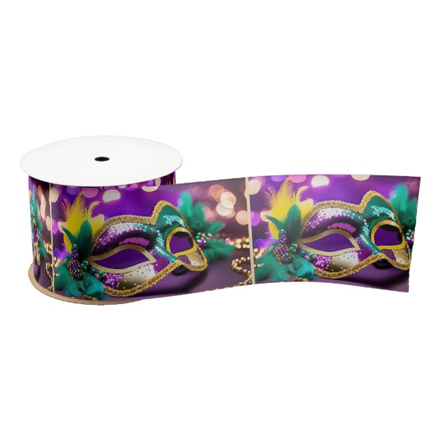 Sequin Mardi Gras Mask With Beads Satin Ribbon (Spool)