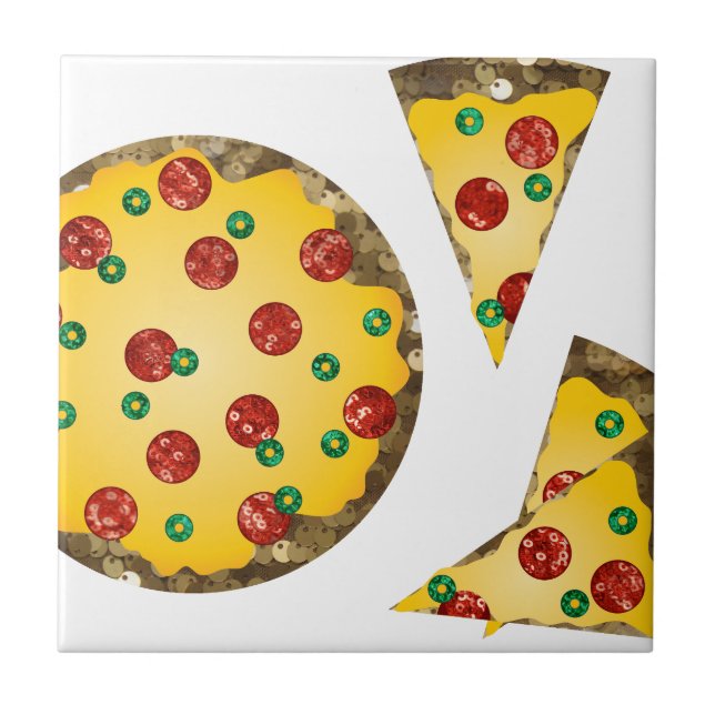 sequin pizza ceramic tile (Front)