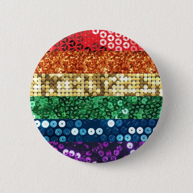 sequin pride flag 6 cm round badge (Front)