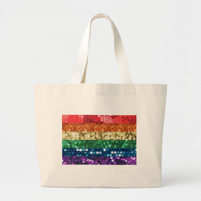 sequin pride flag large tote bag (Front)