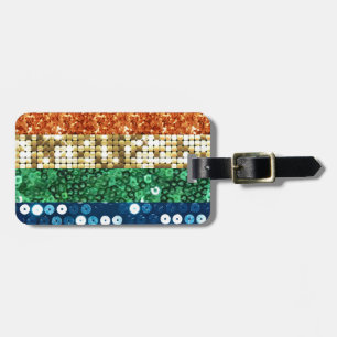 sequin pride flag luggage tag
