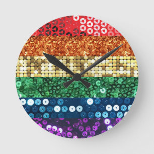 sequin pride flag round clock