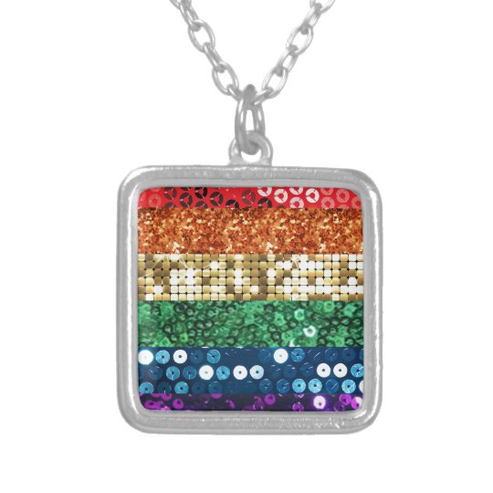 sequin pride flag silver plated necklace