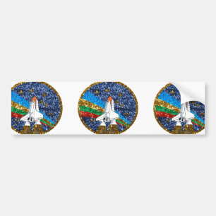 sequin space ship bumper sticker