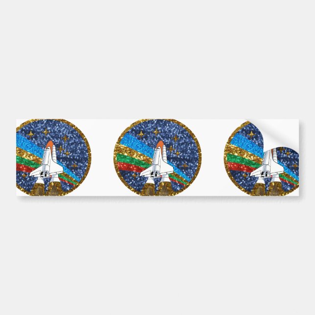 sequin space ship bumper sticker (Front)