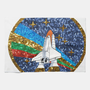 sequin space ship tea towel
