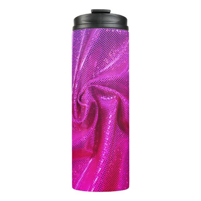 Sequin sparkle glitter look pink fuschia thermal tumbler (Front)