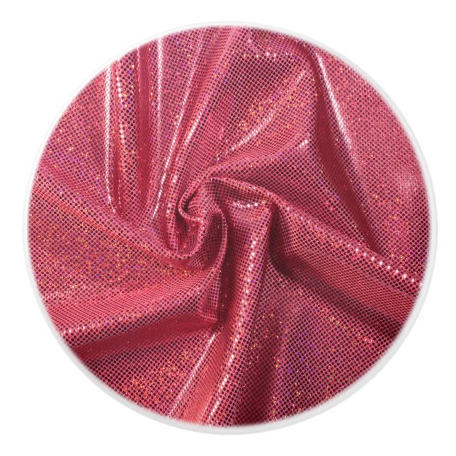 Sequin sparkle glitter look pink red ceramic knob (Front)