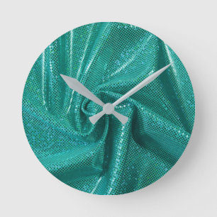 Sequin sparkle glitter teal round clock