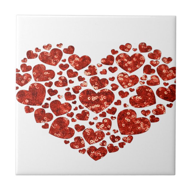 sequin valentines day heart ceramic tile (Front)