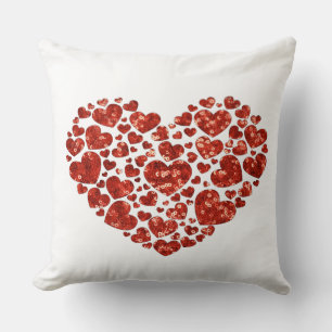 sequin valentines day heart cushion